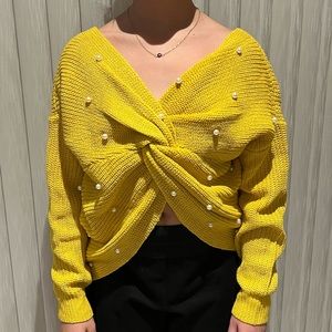Yellow knitted pearl sweater